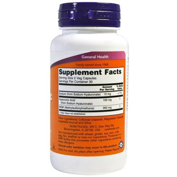 Гиалуроновая кислота NOW Foods Hyaluronic Acid with MSM 60 Veg Caps | Зображення 1