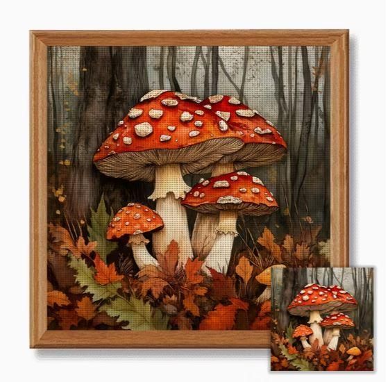Набор для вышивки крестом JOZYSH "Лесные мухомори" 14CT, 40x40 см, канва Аида с нанесенным рисунком | Зображення 4