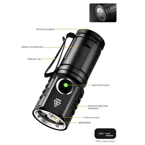 Алюминиевый фонарь 18650, Фонарик police оригинал, Фонарь для дома с зарядкой от розетки GW-35 | Зображення 9