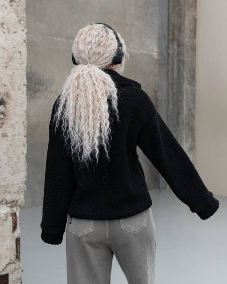 Женская короткая куртка мех Тедди, MN0002  цвет черный, размер M | Зображення 4