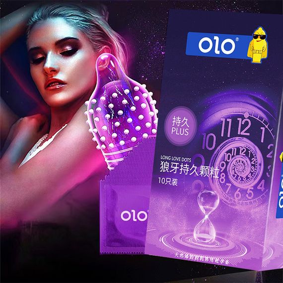 Ультратонкі презервативи з гіалуроновою кислотою, пролонгуючим ефектом та точковою текстурою OLO - Long Love Dots Plus, 10 шт
