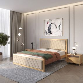 Односпальне дерев&#039;яне ліжко Mebigrand Барселона Б6 Горіх світлий/Аляска 23 (Бежевий) 90х200 см (MBG-13287)