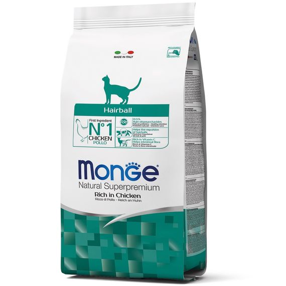 Корм Monge Cat Hairball Ricco сухий з куркою для виведення вовни у дорослих котів 0.4 кг