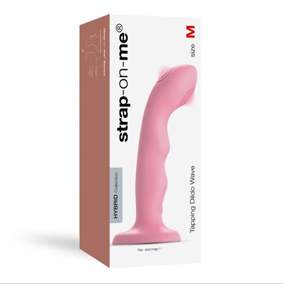 Насадка для страпона с двойной точечной пульсацией Strap-On-Me TAPPING DILDO WAVE – CORAL PINK, М | Зображення 4