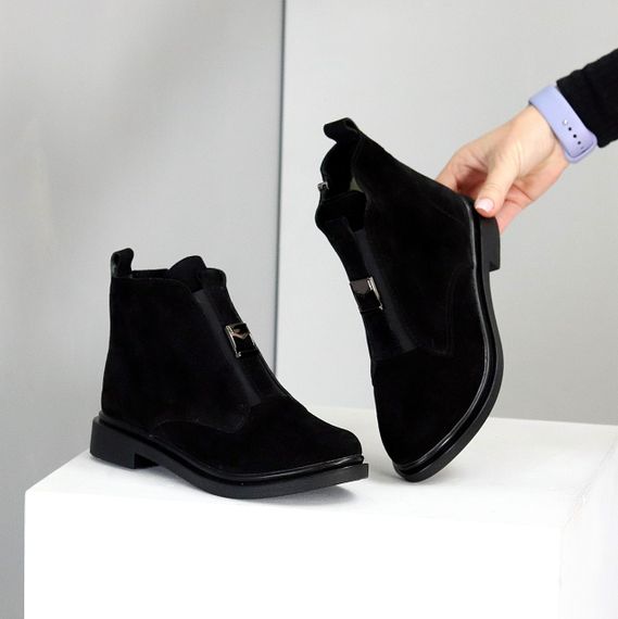 Стильні зручні чорні черевики натуральна замша підйом на гумці 40