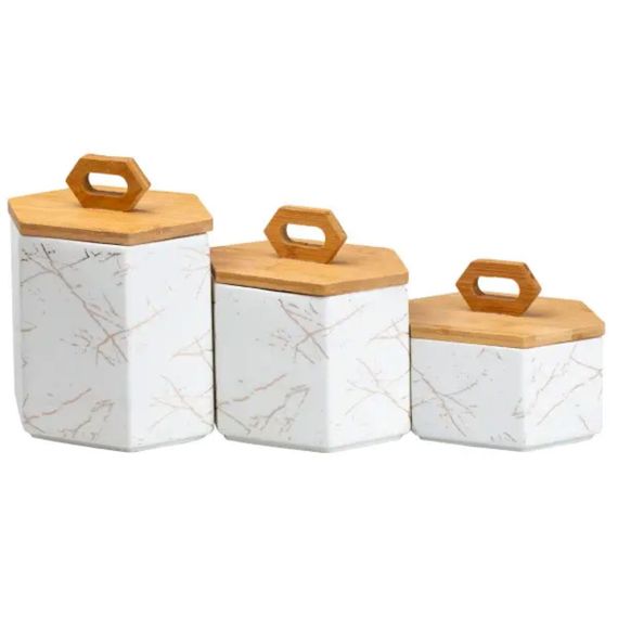 Набір банок для сипучих продуктів 3 шт 19 см *16 см* 11.5 см білий HP276 | Зображення 2