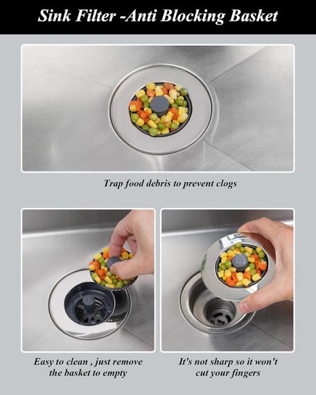 Зливна пробка-фільтр для кухонної мийки 2 шт, заглушка для раковини 70-86 мм, для утримування води, запаху, фільтрації відходів | Зображення 2