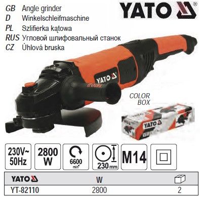 Шліфмашина кутова YATO Польща P=2,8 кВт Ø=230 мм YT-82110