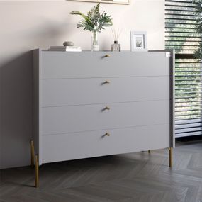 Комод із 4 шухлядами LION Wood із золотими ніжками 100х90х45 см Кашемір (LION-042968)
