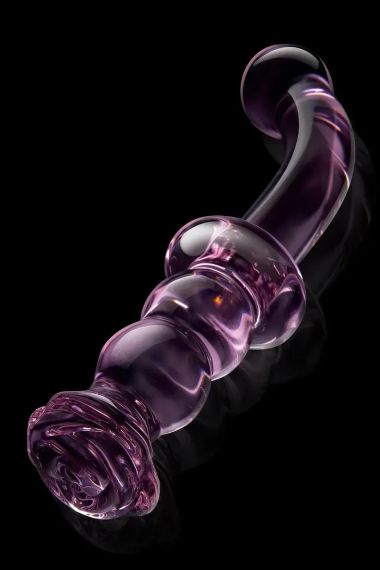Вигнутий скляний рожевий фалоімітатор для точки G Dream Toys Glaze Glass з бутоном Sex Aura | Зображення 3
