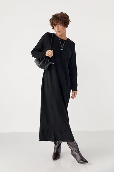 Трикотажна довга сукня вільного фасону - чорний цвет, ONE SIZE (є розміри) | Зображення 4