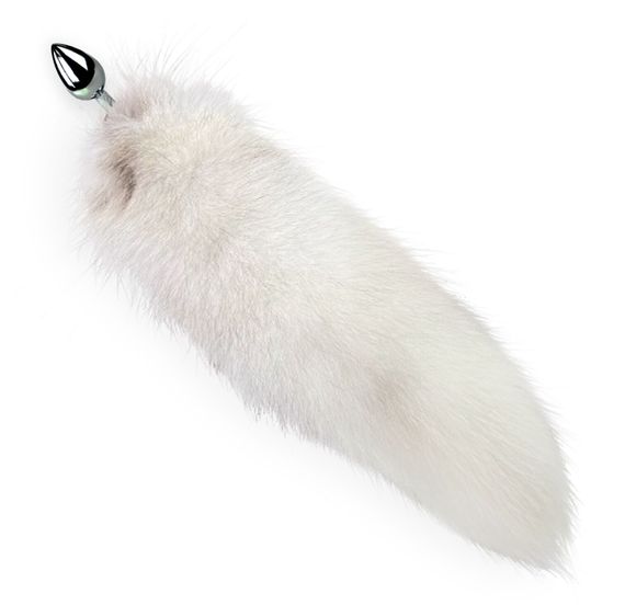 Металева анальна пробка з хвостом із натурального хутра Art of Sex size M White fox | Зображення 2