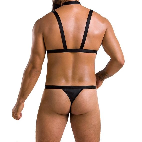 Комплект мужского белья из стреп Passion 039 SET ANDREW S/M Black, стринги, шлейка | Зображення 1