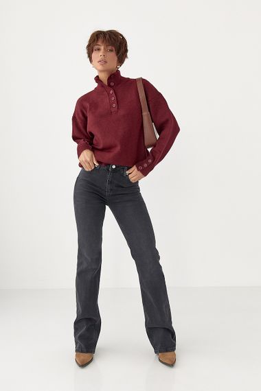 В'язаний светр з ґудзиками на горловині - бордо цвет, ONE SIZE (є розміри) | Зображення 2