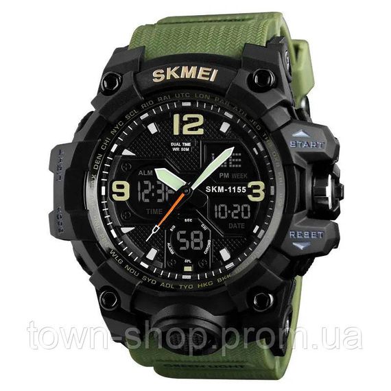 Часы наручные мужские SKMEI 1155BAG, часы тактические противоударны, армейские часы. Цвет: зеленый
