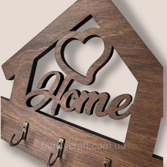 Ключниця настінна з серцем Home (Будинок) венге на 5 гачків, дерев'яна вішалка тримач для ключів у передпокій | Зображення 7