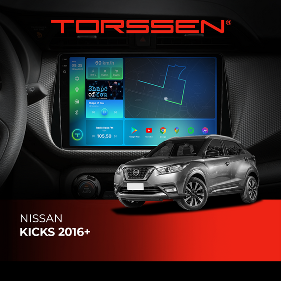Штатна магнітола Torssen 2K Nissan Kicks 2016+ FL10 4+64Gb 4G Carplay DSP