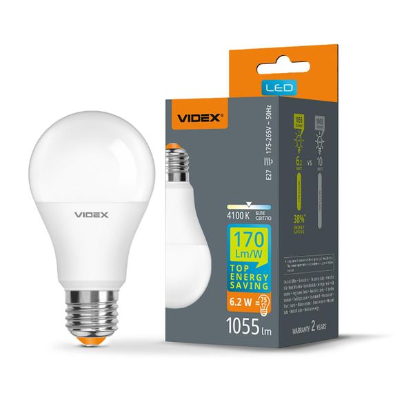 Світлодіодна лампа VIDEX A60h 6.2W E27 4100K