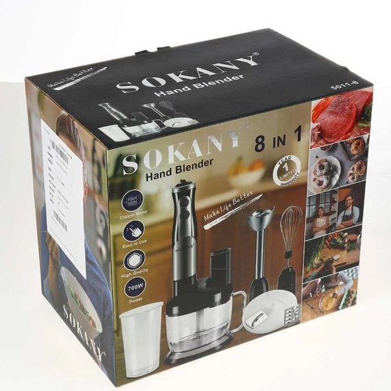 Блендер с чашей погружной Sokany 8 в 1 ручной с насадками мощный 700 Вт портативный универсальный миксер SK50118 | Зображення 3