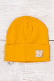 Демісезонна однотонна шапка для дівчинки з нашивкою та відворотом Носи своє Універсальний Гірчичний​ (p-18016-213090)