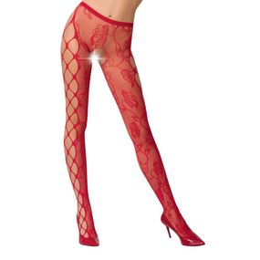 Еротичні колготки-бодістокінг Passion S008 red, ажурні колготки з вирізом та лампасами-сіткою, S/M/L