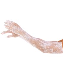 Рукавички Leg Avenue Lace Opera Length Gloves, One Size, білі, вище ліктя, сітка з квітковим візерунком