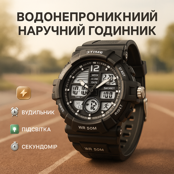Чоловічий круглий спортивний годинник SKMEI 2354BK, Армійський наручний годинник з таймером IT-17