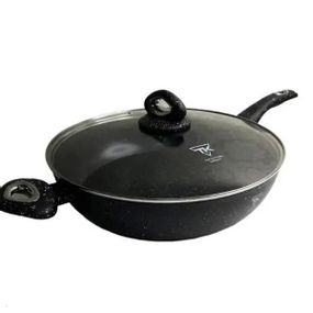 Сковорода с мраморным антипригарным покрытием и крышкой 32см Тор Kitchen ТК00096 Черная