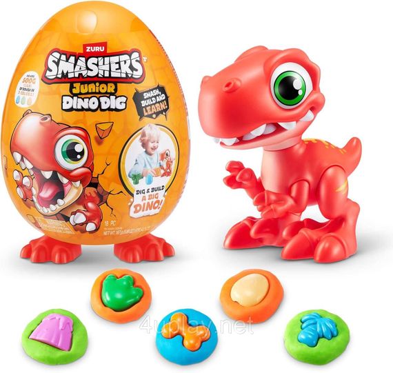 Игровой набор с динозавром Раптор и тестом для лепки Zuru Smashers Junior Dino Raptor