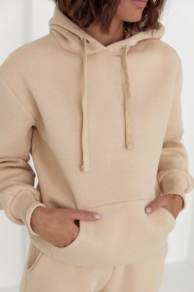 Женское теплое худи с карманом спереди - бежевый цвет, L/XL (есть размеры) | Зображення 3