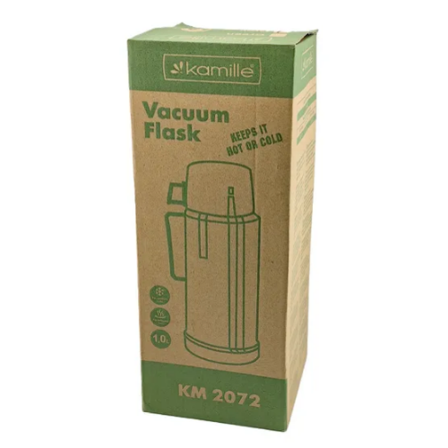 Термос 1л зі скляною колбою і пластикової чашкою (синій, зелений, червоний) KAMILLЕ 2072 | Зображення 7