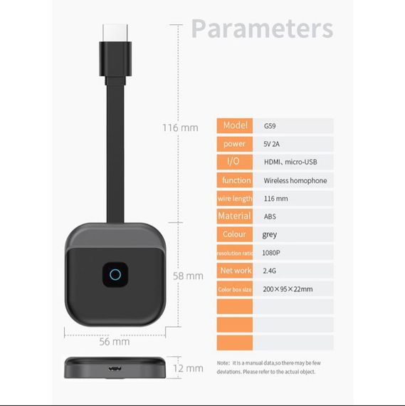 Бездротовий HDMI-адаптер для відображення, G59 2.4G 4K HDMI-адаптер для телевізора з відео та аудіо, адаптер Plug and Play | Зображення 6