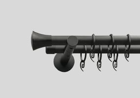 Черный матовый Карниз для штор металлический, двухрядный 19 мм (комплект) Принц кронштейн цилиндр 200см.