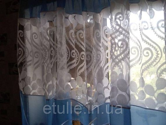 Готова блакитна коротка пошита тюль фіранка аркою для кухні, веранди, вітальні, коридору або спальні | Зображення 9