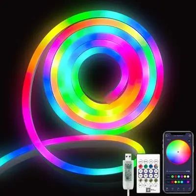 Розумна гнучка LED Neon RGB стрічка-шланг 2 метрів від USB управління режимами з телефону, Bluetooth додаток, пульт | Зображення 1