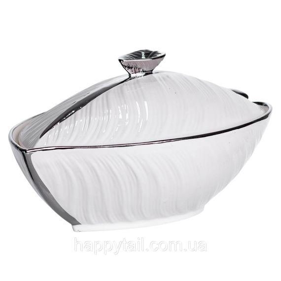 Супниця 800 (мл) порцелянова 32×21×16 (см) з кришкою Білий з сріблом XL-4054AS | Зображення 3