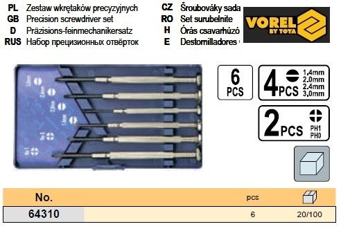Набор отвертка викрутки мини прецизийни 6 шт VOREL-64310