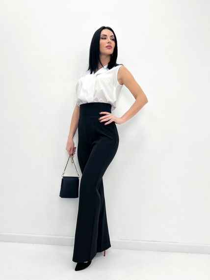 Жіночі класичні розкльошені штани із завищеною талією та стрілками колір чорний, розмір 46  GF1693 | Зображення 1