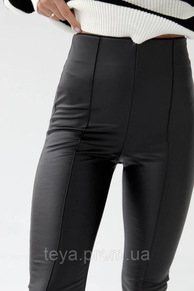 Утеплені лосини зі шкірозамінника зі швами спереду колір чорний розмір L FL_000231 | Зображення 3