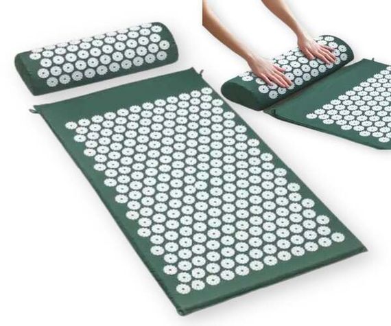 Килимок масажно-акупунктурний Acupressure mat з подушкою Acupressure Mat or Bed of Nails Зелений (385)