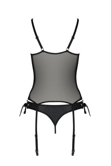 Корсет зі шнурівкою Passion NESSY CORSET S/M black, стрінги з відкритим доступом, пажі для панчіх | Зображення 3