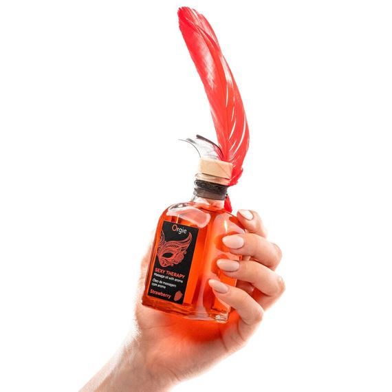 Набор для массажа Orgie – Sexy Therapy Strawberry (100 мл), съедобное разогревающее масло + перышко | Зображення 1