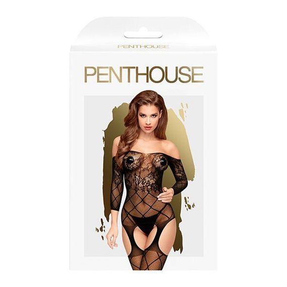 Бодістокінг з відкритими плечима та флористично-геометричним орнаментом Penthouse - Top-Notch Black | Зображення 2