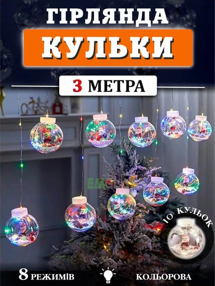 Xmas гірлянда мікс 4 види 200L M-1 Copper curtain ball lamp Мультикольорова 3M*1.5M (47683-7557_248) | Зображення 2