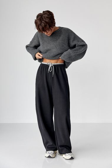 Широкі спортивні штани з начосом - чорний цвет, L (є розміри) | Зображення 2