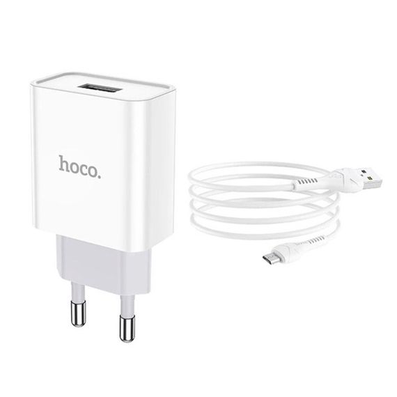 Набір СЗУ 110-240V HOCO C81A 1xUSB+кабель Micro, 2.1A, кабель 1м, White, Blister | Зображення 2