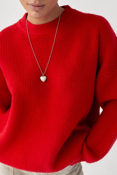 В'язана тепла однотонна кофта - червоний цвет, ONE SIZE (є розміри) | Зображення 3