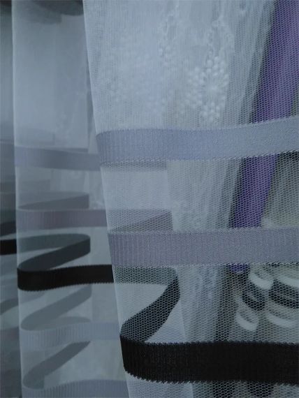 Тюль фатін в смужках білий з сірим та чорним на метраж в спальню / зал / вітальню | Зображення 2