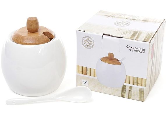 Цукорниця Ceram Bamboo Ø9х12см з ложкою і дерев'яною кришкою | Зображення 1
