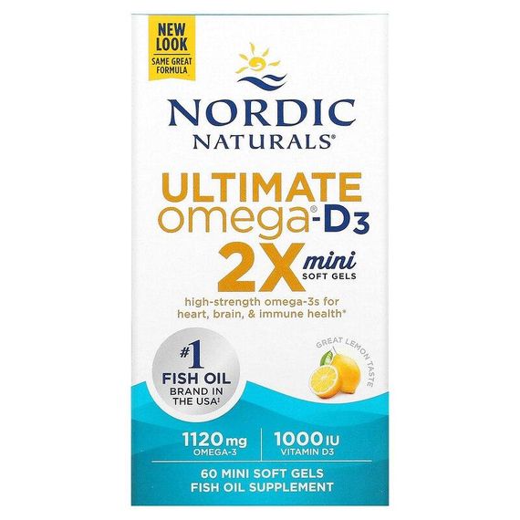 Риб&#039;ячий жир з вітаміном Д3, Ultimate Omega 2X, Nordic Naturals, лимон, 60 гелевих міні капсул | Зображення 1